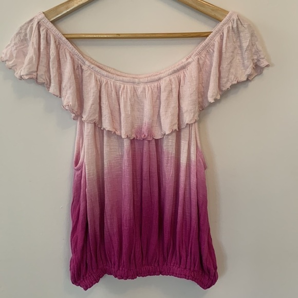 NEW FREE PEOPLE Cora Lee off the shoulder top pink ombré cropped elastic small - Picture 5 of 12